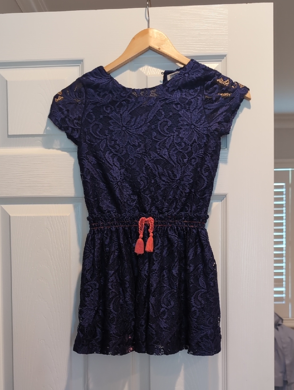 Peek Navy Lace Dress with Coral Tassel Belt